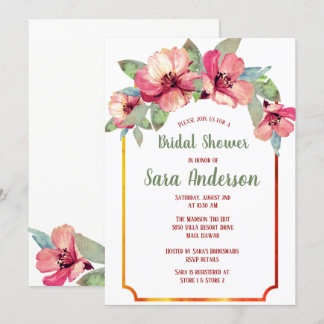 Watercolor Hibiscus Luau Party Bridal Shower Invitation