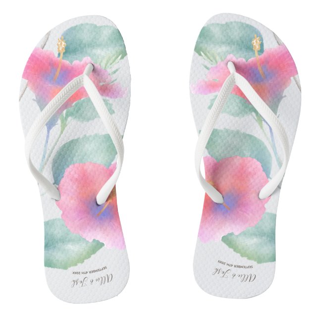 Watercolor Hibiscus Maui Wedding Flip Flops (Footbed)