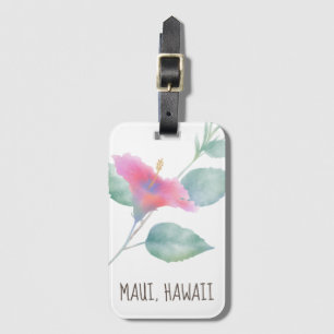 Watercolor Hibiscus Maui Wedding Luggage Tag