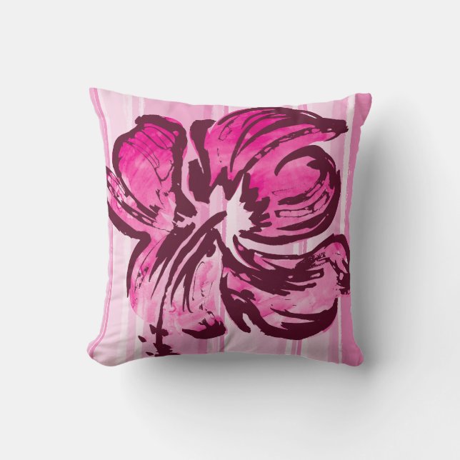 Watercolor Hibiscus Reversible Square Pillow (Front)