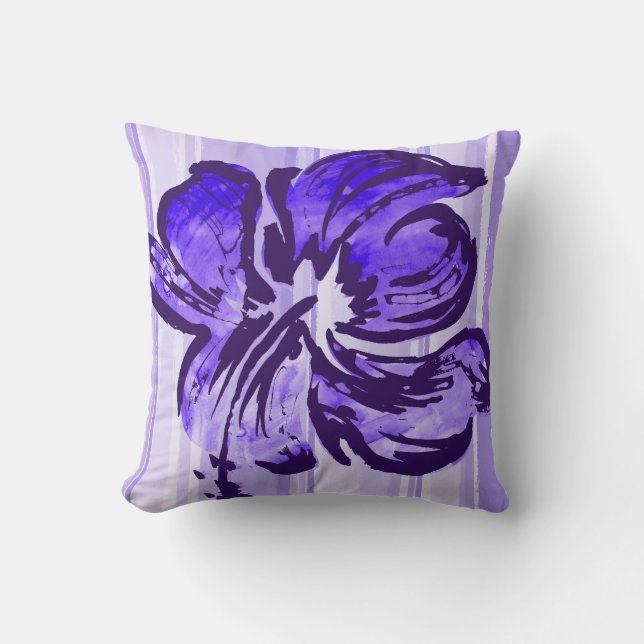 Watercolor Hibiscus Reversible Square Pillow (Front)