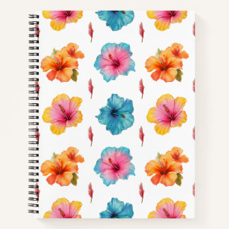Watercolor Hibiscus Seamless Pattern Notebook