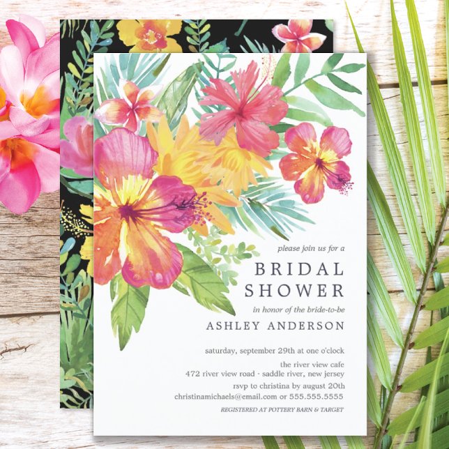Watercolor Hibiscus Tropical Bridal Shower Invitation (Creator Uploaded)