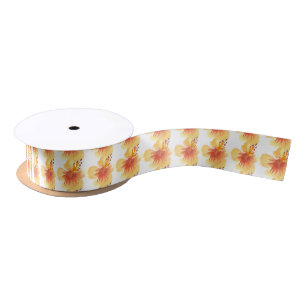 Watercolor Hibiscus Yellow Orange Tropical Floral Satin Ribbon