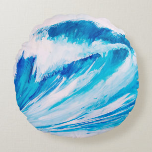 watercolor high ocean waves of blumarine colour round cushion