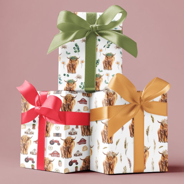 Watercolor Highland Cow and Calf  Wrapping Paper Sheet (Creator Uploaded)