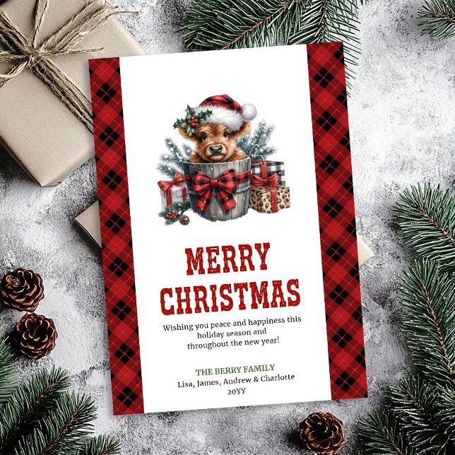 Watercolor highland cow holiday greeting card (Watercolor highland cow holiday greeting card)