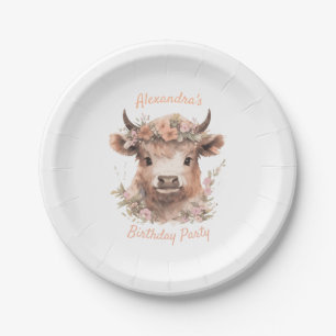 Watercolor Highland Cow Shower/Birthday Plate