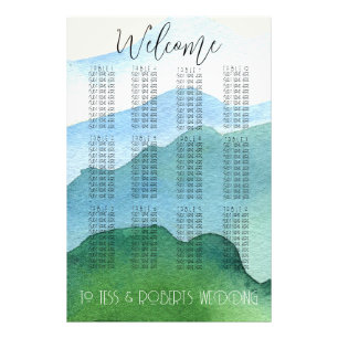 Watercolor Hills BBQ Wedding Seating Chart Print