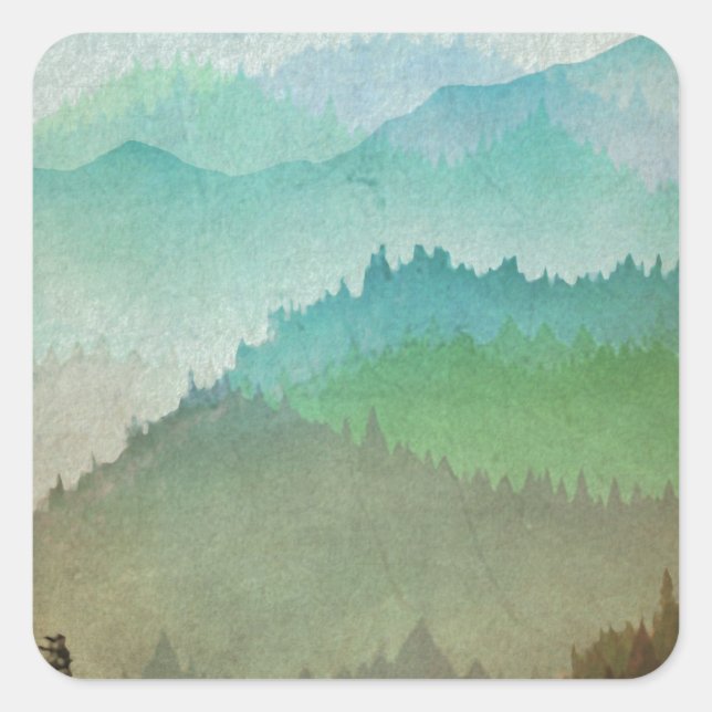 Watercolor Hills Square Sticker (Front)