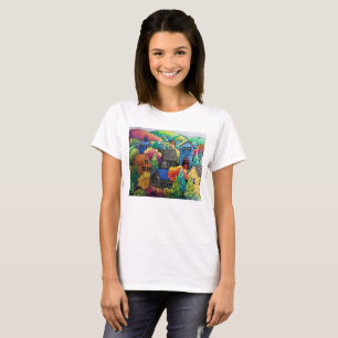 Watercolor Hillside Village With Colorful Houses T-Shirt