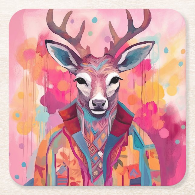 Watercolor Hipster Deer Coaster (Front)