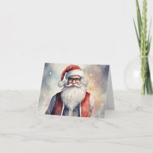 Watercolor Hipster/Millenial Santa  Holiday Card