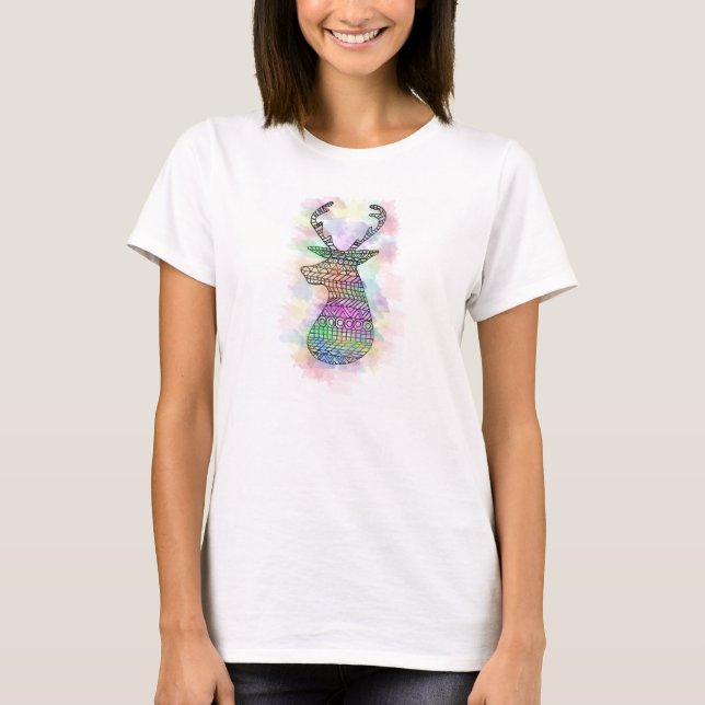 WATERCOLOR HIPSTER TRIBAL DEER PRINT T-Shirt (Front)