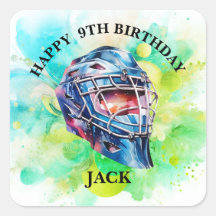 Watercolor hockey birthday party helmet template