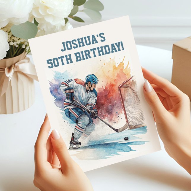 Watercolor Hockey Player Sports Fan Birthday Invitation (Creator Uploaded)