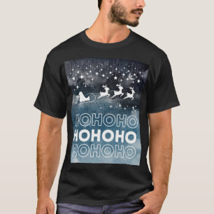 Watercolor Hohoho Santa Claus Reindeers Starry Sky T-Shirt