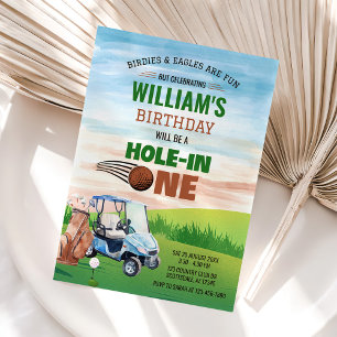 Watercolor Hole in One Golf 1st Birthday  Invitation