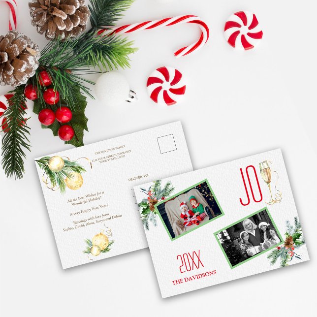 Watercolor Holiday Arrangement Joy Family Photos  Postcard (Creator Uploaded)