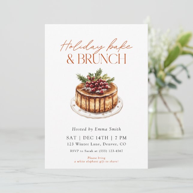 Watercolor Holiday Bake and Brunch Invitation (Standing Front)