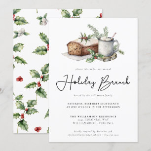 Watercolor Holiday Brunch Greenery Holiday Brunch Invitation