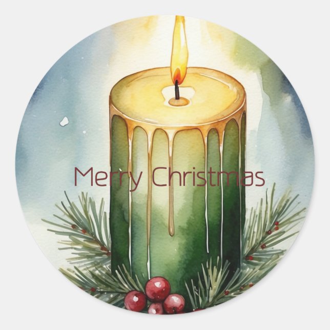 Watercolor Holiday Candle Festive Illustration  Classic Round Sticker (Front)