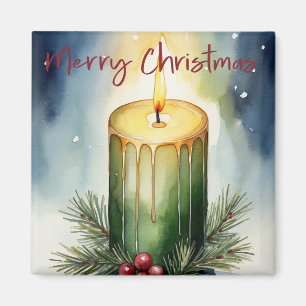 Watercolor Holiday Candle Festive Illustration  Magnet