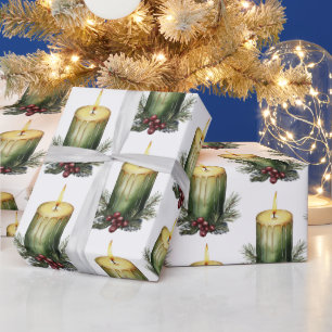 Watercolor Holiday Candle Festive Illustration Wrapping Paper