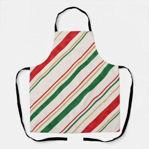 Watercolor Holiday Candy Stripe Pattern Apron