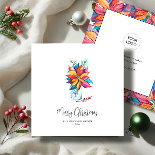 Watercolor Holiday Cards Vibrant Poinsettia