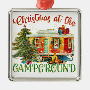 WATERCOLOR HOLIDAY CHRISTMAS AT THE CAMPGOUND METAL TREE DECORATION