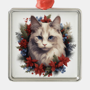 WATERCOLOR HOLIDAY CHRISTMAS SNOWSHOE CAT METAL TREE DECORATION