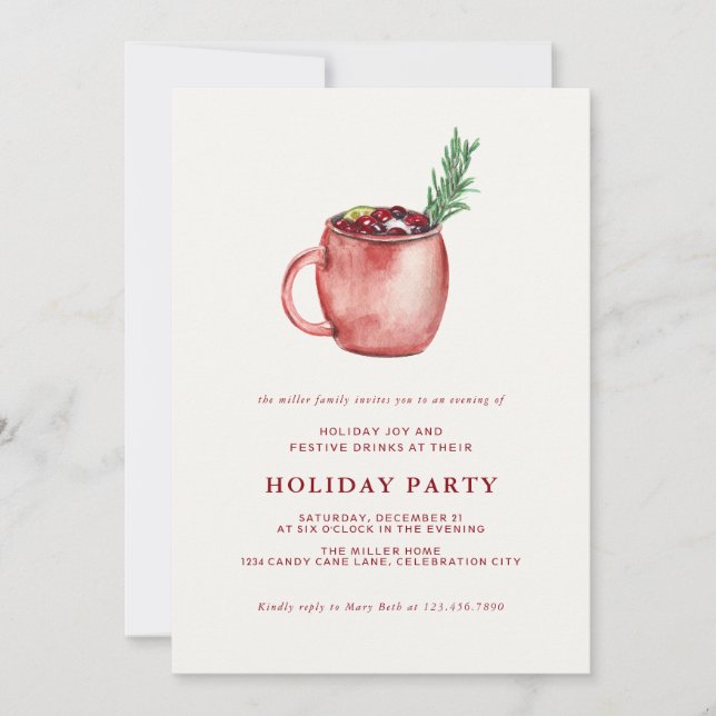 Watercolor Holiday Cocktail Christmas Party Invite (Front)