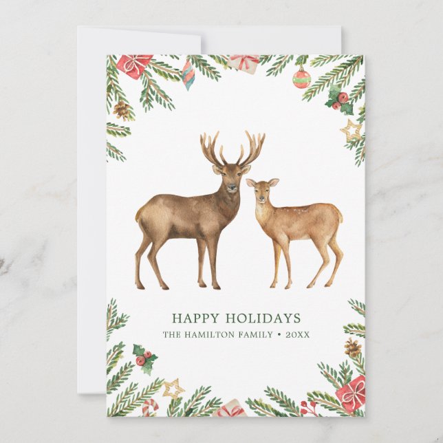 Watercolor Holiday Deer Card (Front)