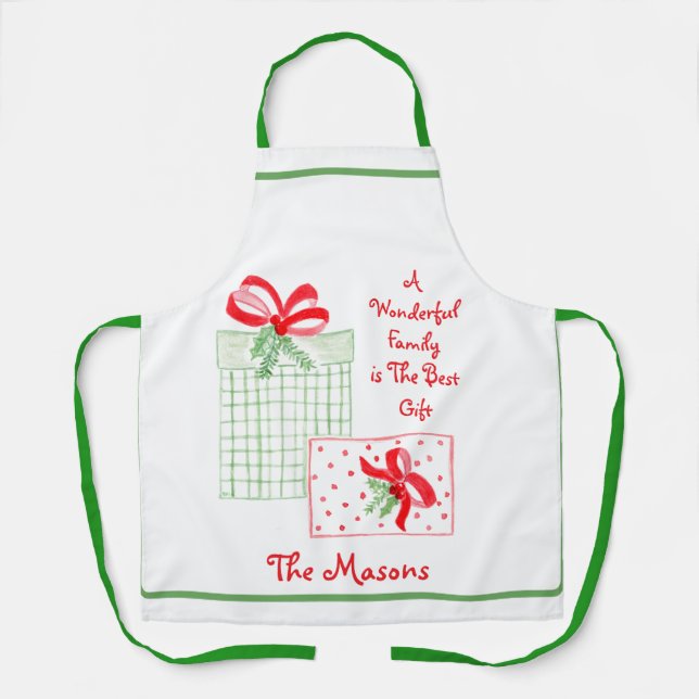Watercolor Holiday Family is Best Gift PERSONALIZE Apron (Front)