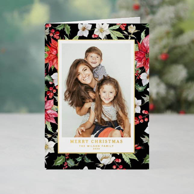 Watercolor Holiday Florals Black Merry Christmas (Holiday In Situ)