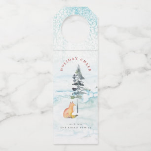 Watercolor Holiday Fox Bottle Tag