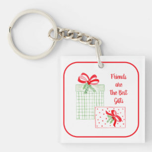 Watercolor Holiday Friends are the Best Gifts Key Ring