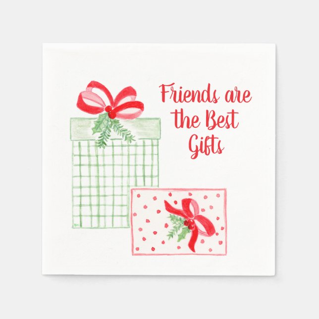Watercolor Holiday Friends are the Best Gifts Napkin (Front)