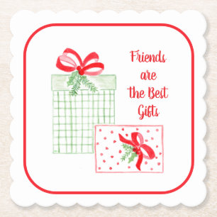 Watercolor Holiday Friends are the Best Gifts Paper Coaster