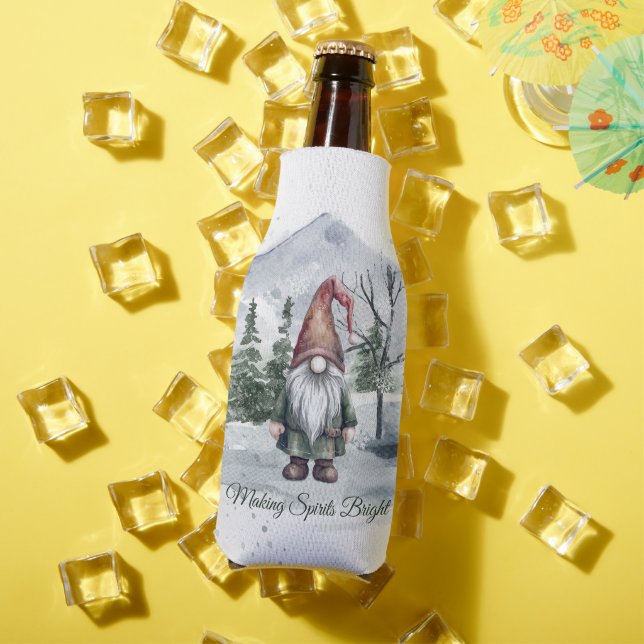 Watercolor Holiday Gnome Bottle Cooler (In Situ Summer)