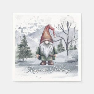 Watercolor Holiday Gnome Christmas Party Napkin