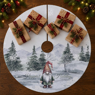 Watercolor Holiday Gnome Fleece Tree Skirt