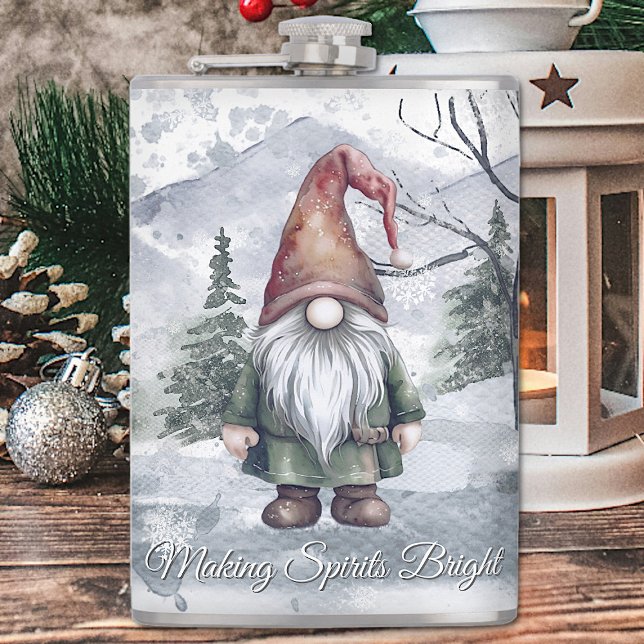 Watercolor Holiday Gnome Hip Flask (Watercolor Holiday Gnome Flask)