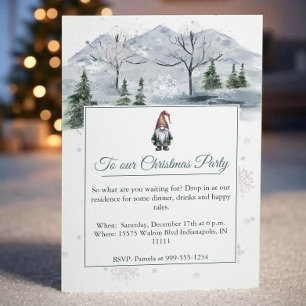 Watercolor Holiday Gnome Holiday Party Invitation