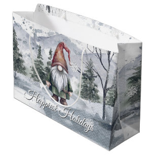 Watercolor Holiday Gnome Large Gift Bag
