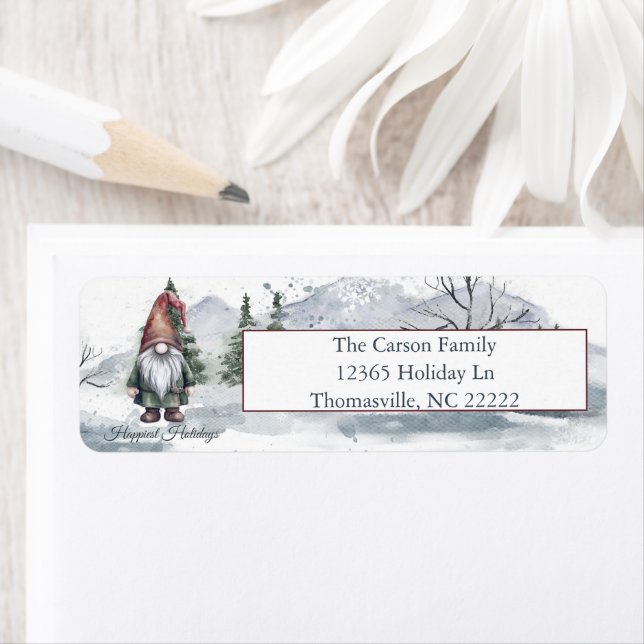 Watercolor Holiday Gnome Personalised Address (Insitu)