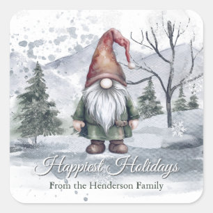 Watercolor Holiday Gnome Square Sticker