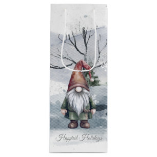 Watercolor Holiday Gnome Wine Gift Bag