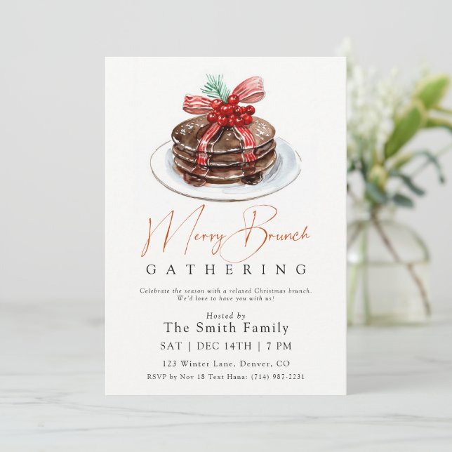 Watercolor Holiday pancake Christmas Brunch Invitation (Standing Front)